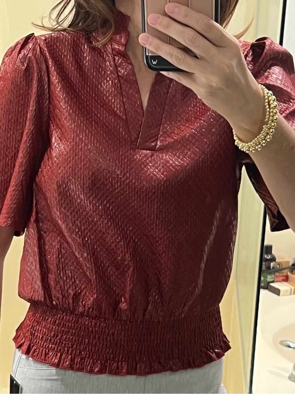 Elegant Red Blouse with Textured Design